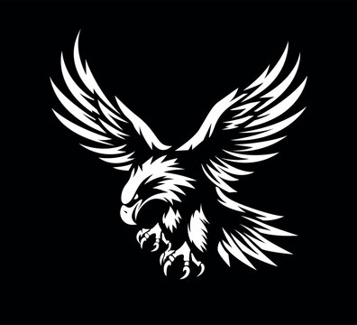 white eagle silhouette logo on black background