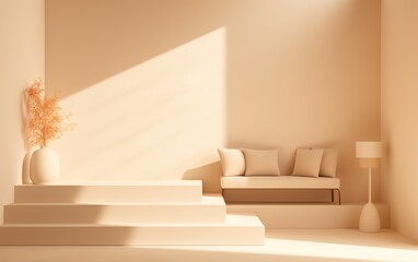 a couch and a set of stairs in a room