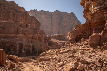 Hiking Trail in Jordanian Petra. Sandstone Canyon Rocks on Ad Deir Trail in the Middle East....