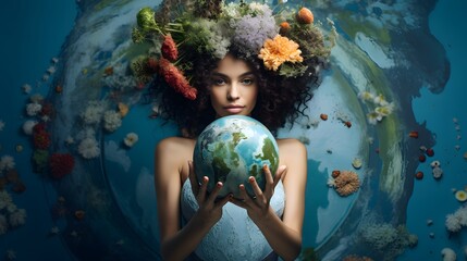 woman's hands holding the earth, save the planet, earth day concept - obrazy, fototapety, plakaty