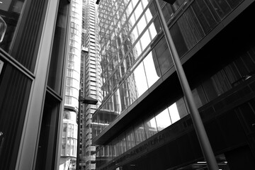 Fototapeta premium Die Skyline Frankfurt am Main in beeindruckenden schwarz weiß Aufnahmen