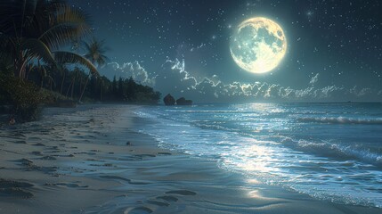 Moonlit Night at the Beach A Romantic Getaway in February Generative AI - obrazy, fototapety, plakaty