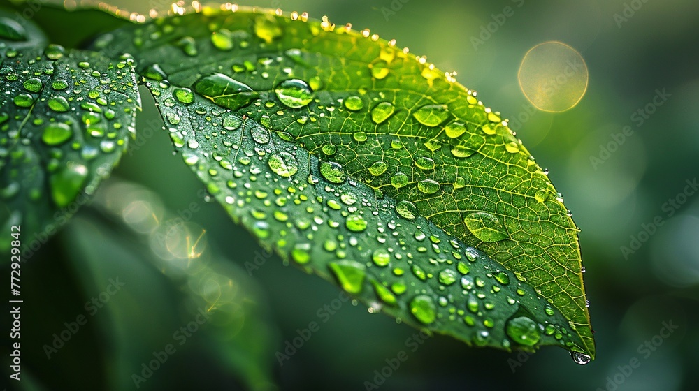 Poster raindrops on leaves a refreshing sight in june generative ai
