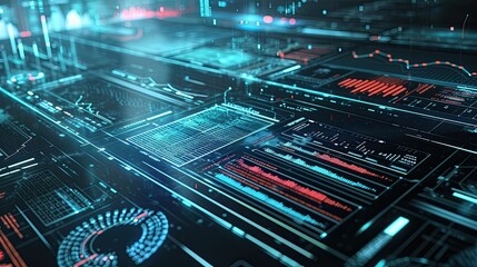 Transparent futuristic screen with interactive data and graphs. Intelligence, statistics, predictive analysis, survey, monitoring, data analysis, research, fact-checking. Generated by AI