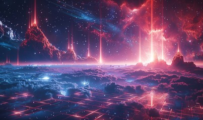 Neon Dreamscape A Vibrant Night Sky with Pink and Blue Lights Generative AI