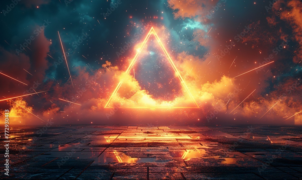 Poster glowing triangle in the sky a celestial sight for the month of august generative ai
