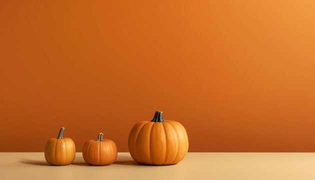 A Halloween background with pumpkin on orange background and copyspace