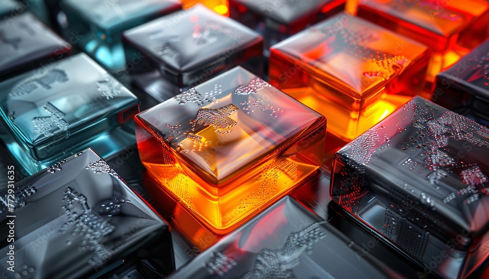 Poster glowing orange blocks a futuristic display of technology generative ai
