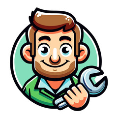 Cartoon character locksmith icon portrait, flat colors