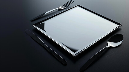 An elegant menu frame on a glossy black surface with reflections.