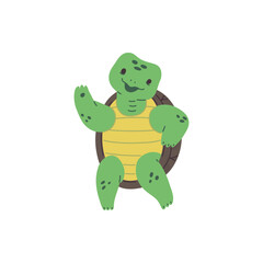 Obraz premium Cute happy green sea turtle dancing, vector cartoon funny character performance, reptile animal, exotic amphibian pet