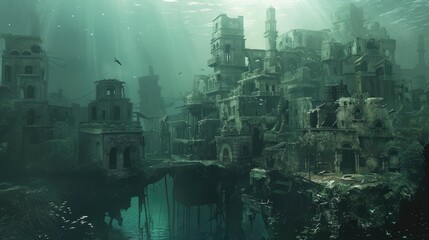 Old ruin sunken town -. Generative AI