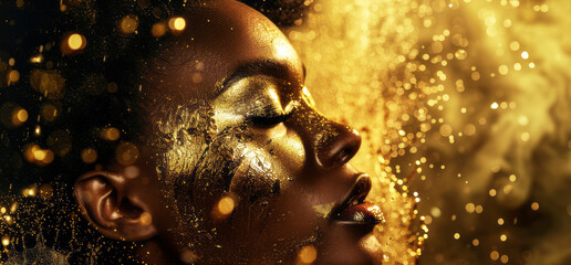 close up of a person in a gold