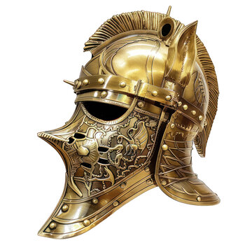 Golden armour horse helmet cutout on isolated, alpha transparent background png
