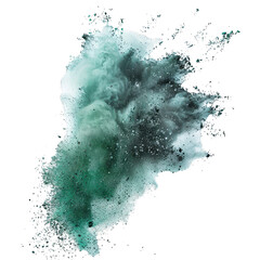Freeze motion of green powder exploding, Abstract emerald dust explosion on white alpha, transparent, background png
