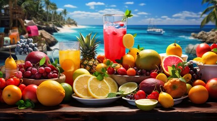fruit cocktail on the beach  high definition(hd) photographic creative image - obrazy, fototapety, plakaty