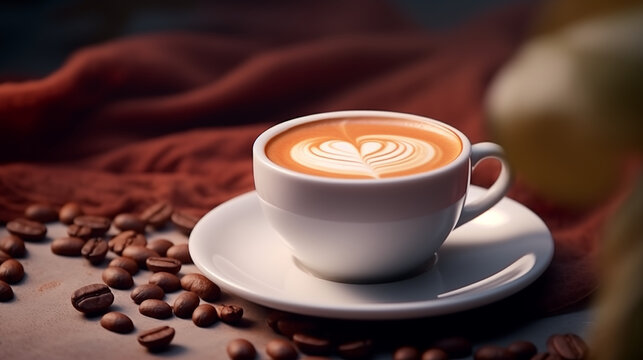 One cup of coffee. Aesthetic image for background. Hot drink advertising