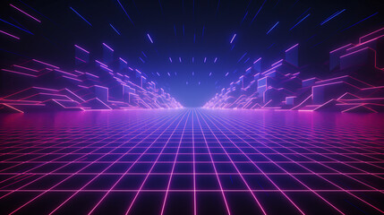 a purple and blue grid with lights