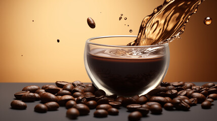 One cup of coffee. Aesthetic image for background. Hot drink advertising