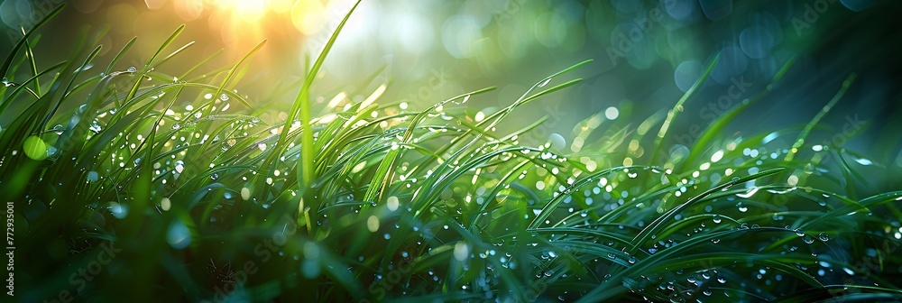 Poster raindrops on grass a refreshing snap of a monthly event generative ai
