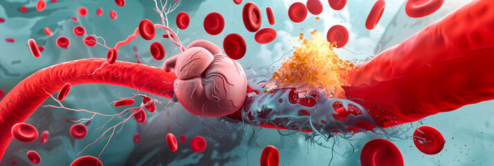 Fototapeta premium Microscopic Journey: Exploring the Battlefield of the Human Body, Where Cells and Diseases Clash in a Fight for Health