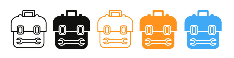 Construction and Repairman Toolbox Icons for Engineering and Maintenance Projects