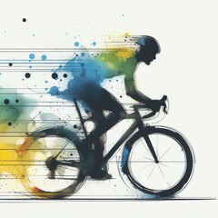 Cycling in watercolor paint illustration with Generative AI.