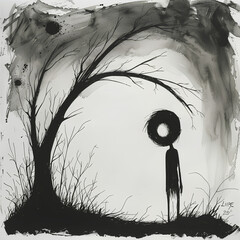 Sad black and white Illustration created with generative AI