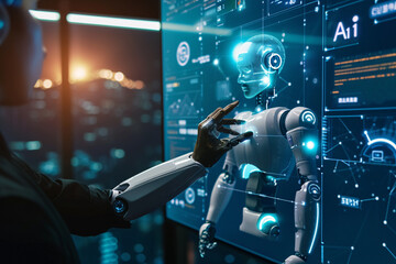 a robot touching a screen