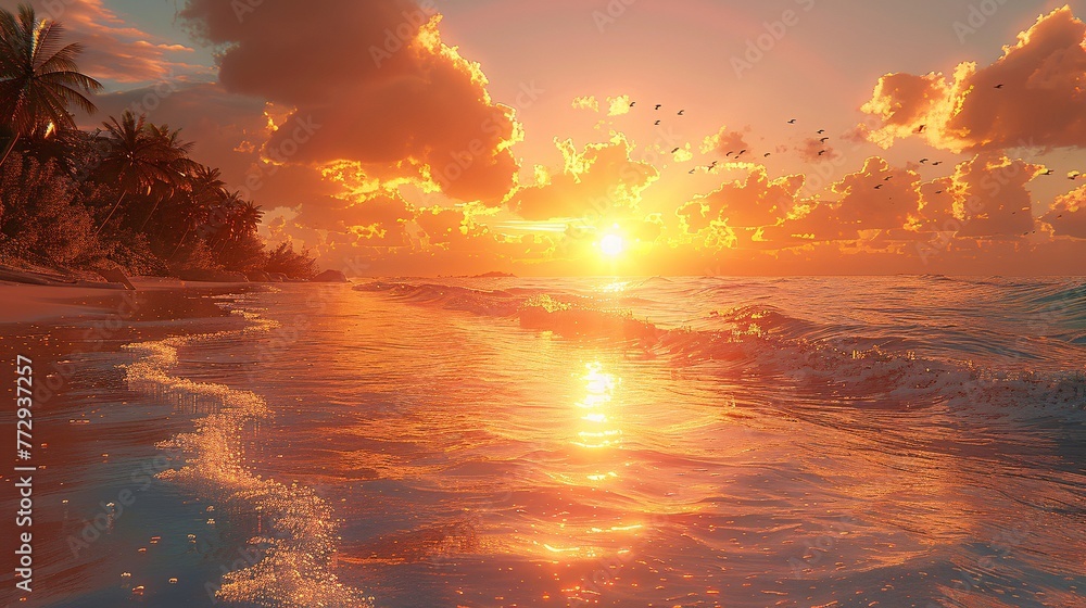 Poster sunset serenade a glorious glimpse of the sun setting over the ocean generative ai