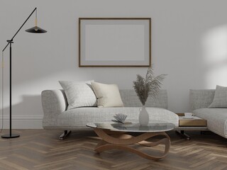 Mockup frame, poster in home living room design, element mockup interior, 3d rendering..