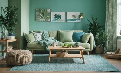 Calming Hygge Retreat: Light & Airy Green Living Room. Cozy Danish Dream: Textured Neutrals in...