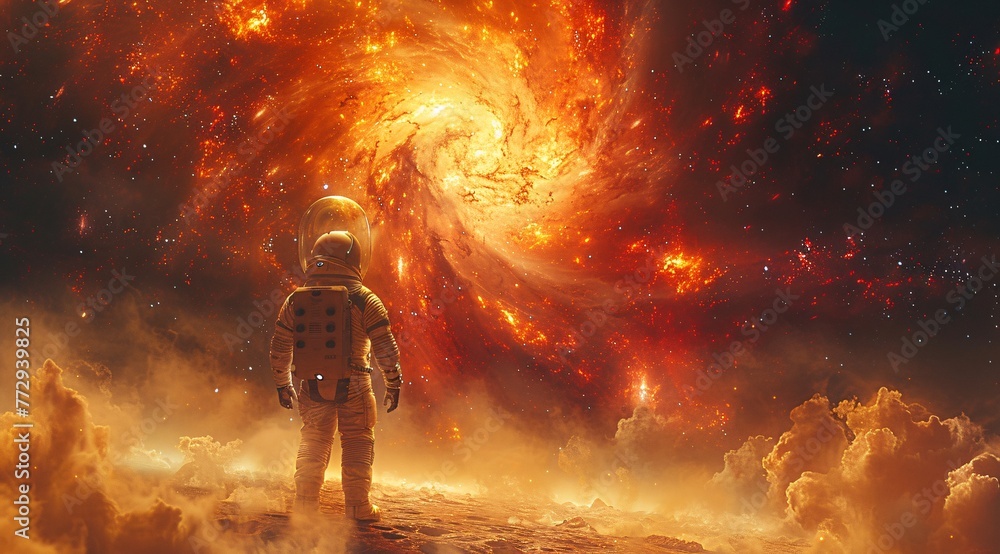 Poster astronaut in a space suit on a red planet generative ai