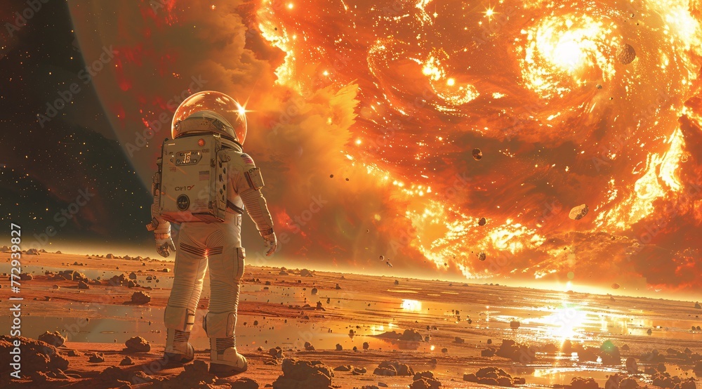 Poster astronaut in space suit on mars generative ai