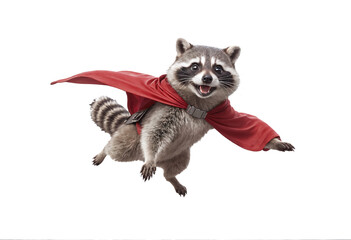 super hero cat with coat flying isolated against transparent background

