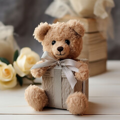 teddy bear  gift box with flowers