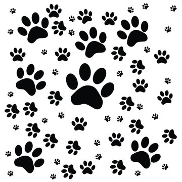 Paw vector foot trail print of cat. Dog, puppy silhouette animal diagonal tracks for t-shirts, backgrounds, patterns, websites, showcases design, paw logo icon . dog or cat paw. eps10
