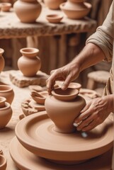 Fototapeta na wymiar Clay Craft Chronicles Mastering Pottery on the Wheel - Artisan's Journey