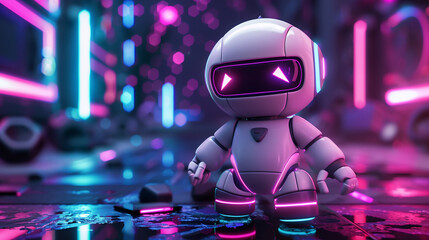 Gaming joystick 3d cute character On neon background
