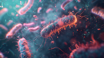 Macro view of healthy gut bacteria and microbes - obrazy, fototapety, plakaty