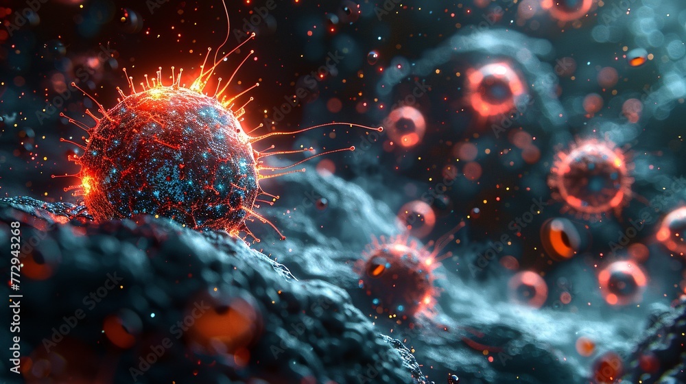 Poster glowing virus in space a celestial exploration of the universe generative ai