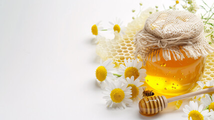 Obraz na płótnie Canvas a jar of honey and flowers