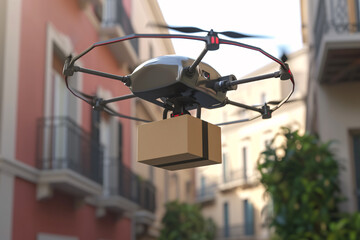 a drone flying with a box