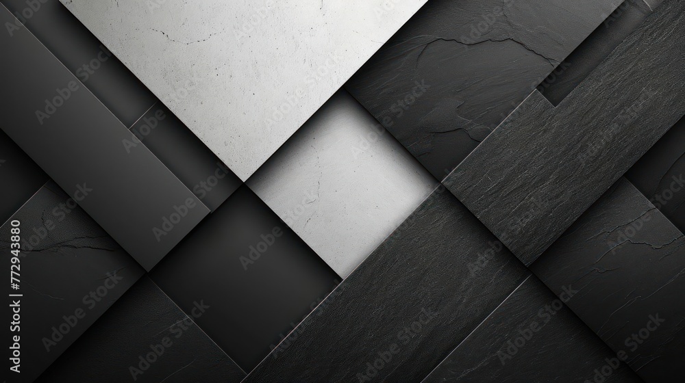 Poster monochrome abstract composition with geometric shapes and patterns, exploring the contrast between l