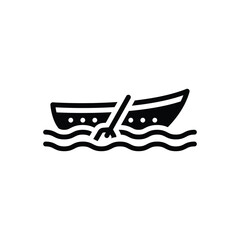 Black solid icon for rowing boat - obrazy, fototapety, plakaty