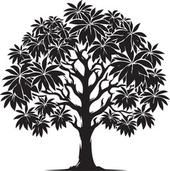 Black Color Mango Tree .Silhouette Vector Illustration