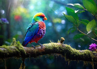 Rainbow Parrot in the rainforest of Borneo.