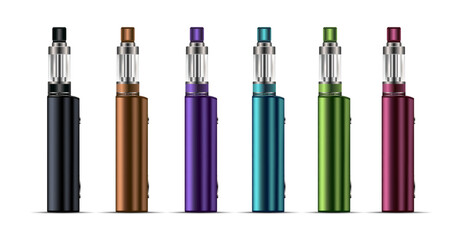 Set of vector drawings of electronic cigarette devices of different colors