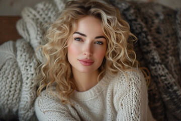 a woman with blonde curly hair