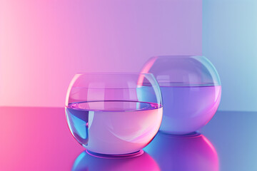 two round glass bowls with liquid in them